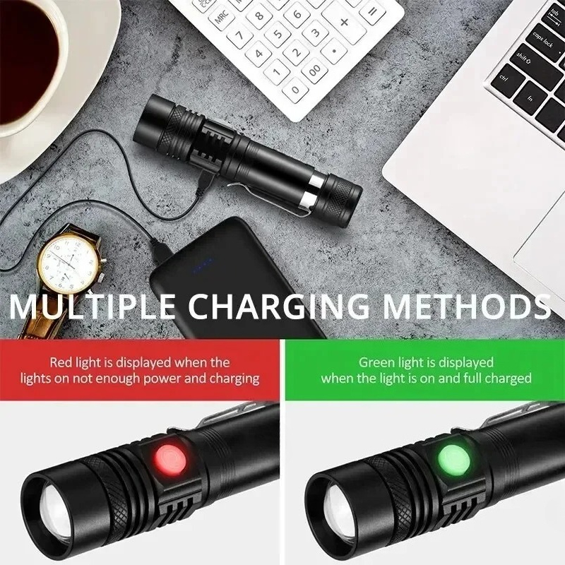 T6 LED Rechargeable Flashlight - Outdoor Lighting Black ulasan dan harga