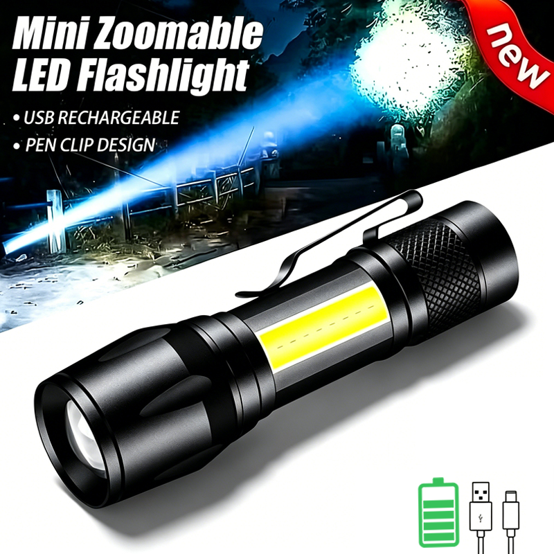 Mini LED Flashlight COB+XPE Po - Outdoor Lighting Black ulasan dan harga