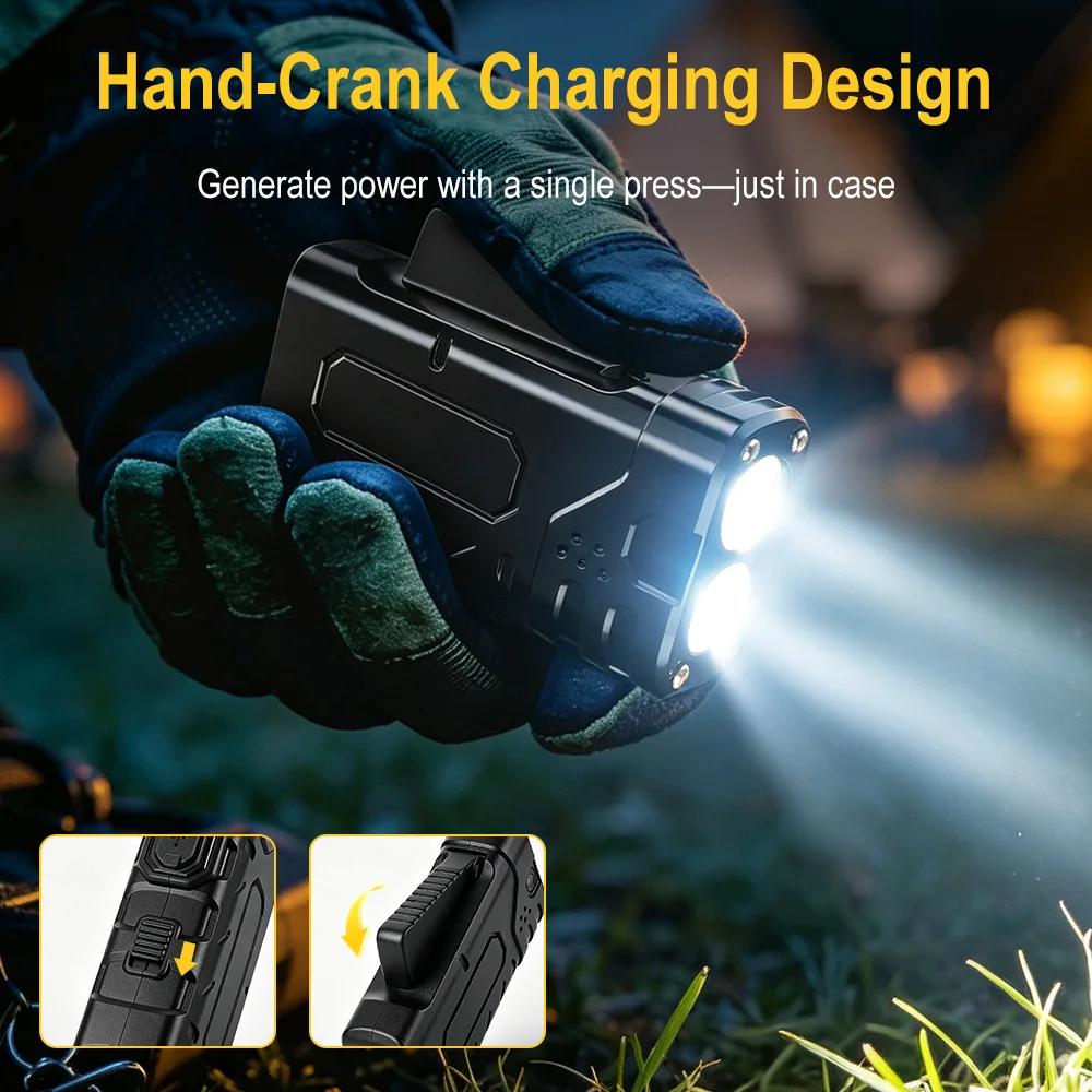BORUIiT Hand Crank EDC LED Fla - Outdoor Lighting Black ulasan dan harga